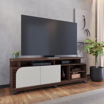 Rack Bancada Jurerê 1.8 para TV Até 75" 180CM MDP com Nicho e Rodízios Nogueira Real Off White