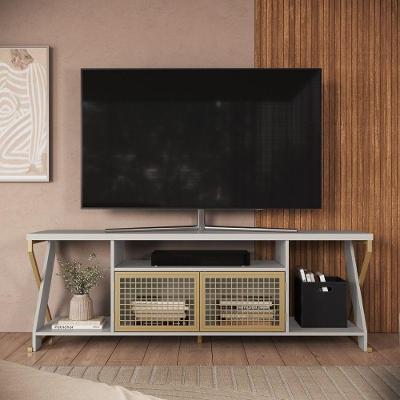 Rack para TV 60" 160CM MDP com LED RGB Dourado Placa & Ponto