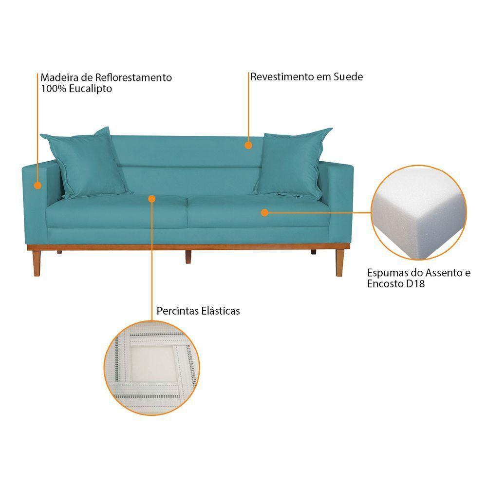 Sofá 2 Lugares Viena Suede - Doce Sonho Móveis Azul Turquesa - 4