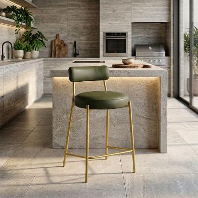 Banqueta Londres PU Base Fixa com Encosto Industrial Verde D'Rossi
