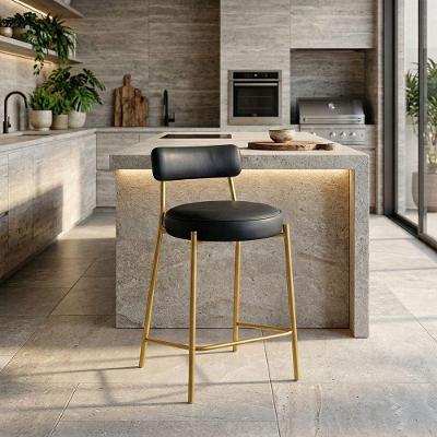 Banqueta Londres PU com Encosto Industrial Base Fixa Preta D'Rossi
