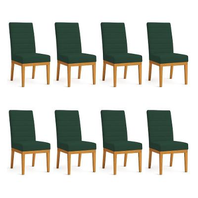 Kit 8 Cadeiras De Jantar Solana Suede Base De Madeira - Pallazio Cor Verde