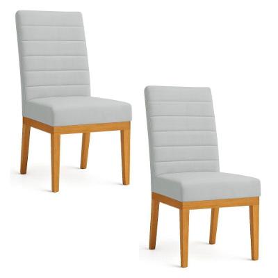 Kit 2 Cadeiras De Jantar Solana Suede Cinza Base De Madeira - Pallazio
