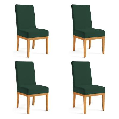 Kit 4 Cadeiras De Jantar Brisa Suede Base De Madeira - Pallazio Cor Verde