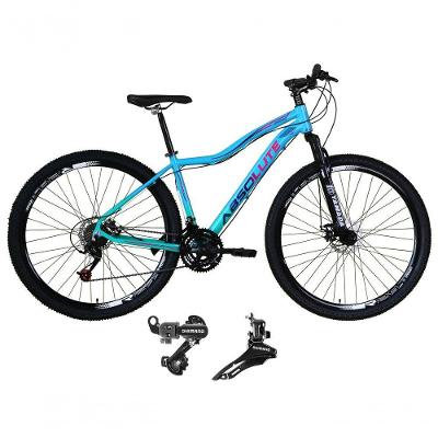 Bicicleta Feminina Aro 29 Absolute Hera 24v Alumínio Câmbios Shimano Freio A Disco Azul-Verde 17