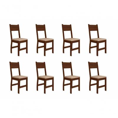 Kit 8 Cadeiras de Jantar Milano MDF Espuma Bege Base Amêndoa Pallazio