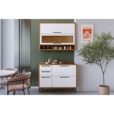 Cozinha Completa Syrah 4 Portas 3 Gavetas MDF 120cm Amêndoa e Branco com Balcão