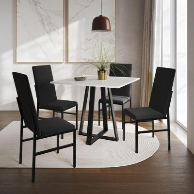 Conjunto Mesa Jantar Mônaco Premium 90cm Com 4 Cadeiras Estofadas Para Sala Cozinha - Branco-preto
