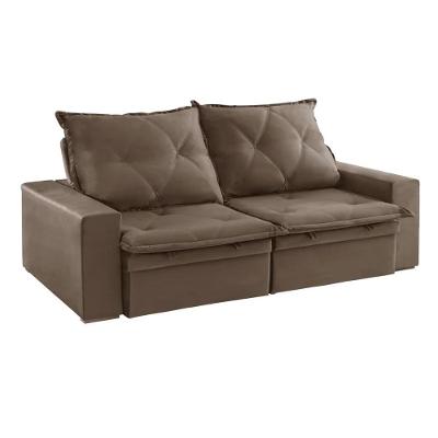 Sofá com Chaise Suíça 2 Lugares Reclinável 250CM Marrom Suede