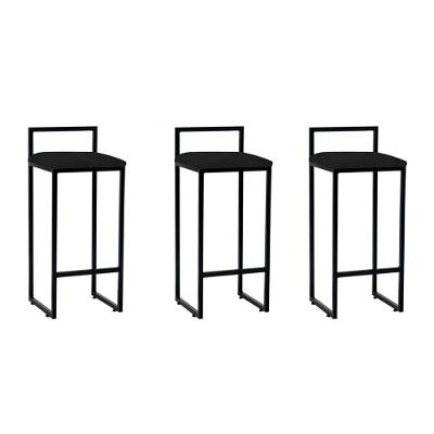 Kit 3 Banquetas Dori Alta Industrial Em Aço Para Bar Cozinha Balcão Assento Suede - Preto-preto
