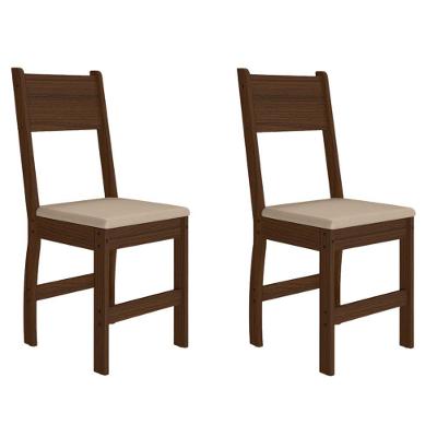 Kit 2 Cadeiras de Jantar Milano MDF Tecido Bege Base Amêndoa Pallazio