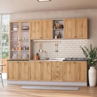 Armário de Cozinha Completo Berlim 7 Peças 280cm Amadeirado com Pés Reguláveis Ditália Móveis