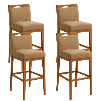 Kit 4 Banquetas Altas Gourmet Suede com Encosto Base Fixa Capuccino Tatite Decor