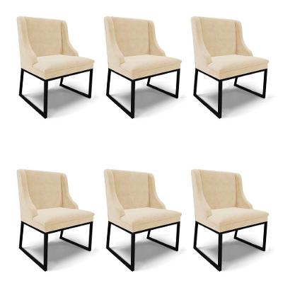 Cadeira Sala De Jantar Industrial Preto Kit 6 Liz Suede D03 - D'rossi Bege
