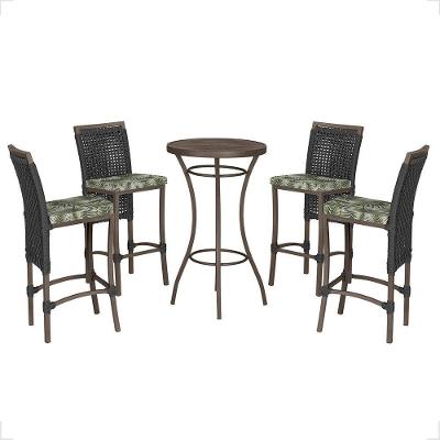 Mesa Bistrô E 4 Banquetas Roma Marrom Corda Estofado 5 Trama Preto