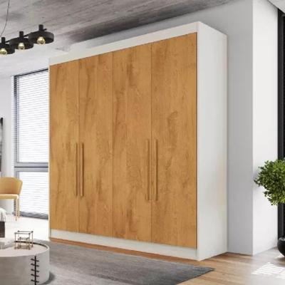 Guarda Roupa Solteiro Nantes 4 Portas de Bater 3 Gavetas MDF Off White-Peroba Móveis Europa