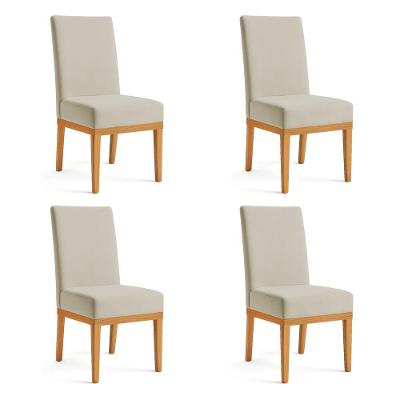Kit 4 Cadeiras De Jantar Brisa Suede Base De Madeira - Pallazio Cor Cappuccino