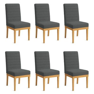 Kit 6 Cadeiras De Jantar Solana Boucle Grafite Base De Madeira - Pallazio