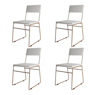 Kit 4 Cadeiras De Jantar Málaga Corino Branco Base Cobre Para Mesa Sala Cozinha Home - Cobre-branco