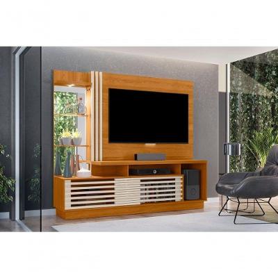 Rack Frizz Plus para TV Até 60 Polegadas 200CM MDP com LED Off White e Cinamomo Madetec Móveis