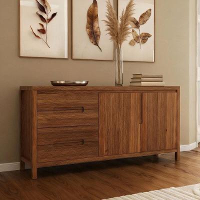 Aparador Buffet Dunia F06 2 Portas 1 Prateleira Madeira Maciça Marrom Lyam Decor