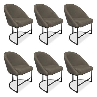 Kit 06 Cadeiras Poltrona De Jantar Bela Suede Base Metálica Industrial Preto - Pallazio Marrom Rato