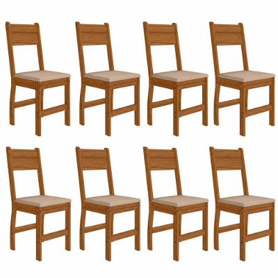 Kit 8 Cadeiras de Jantar Milano MDF Tecido Bege Base Carvalho Pallazio