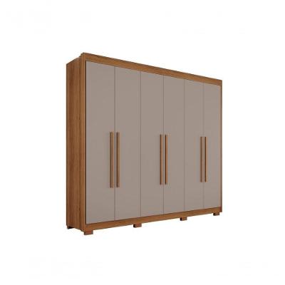 Guarda Roupa Casal Itália 6 Portas de Bater 4 Gavetas MDF Laqueado Cinamomo-off White Sallêto Móveis