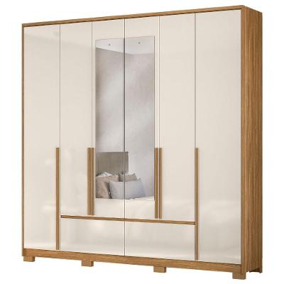 Guarda Roupa Casal Denver 6 Portas de Bater 4 Gavetas MDP Freijó Off White Moval Móveis