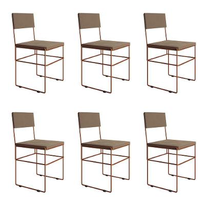 Kit 6 Cadeiras Vitória Industrial Veludo Bege Base Cobre Para Mesa Sala Cozinha - Cobre-bege