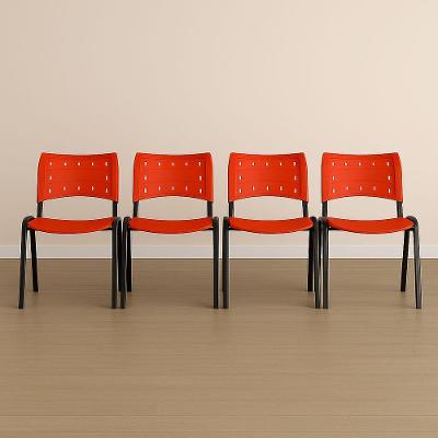 Kit 4 Cadeiras Iso Fixa Empilhável Escola Igreja Salão Vermelho