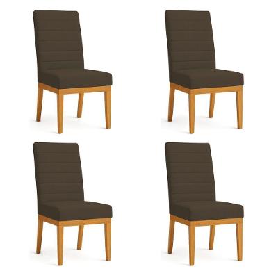 Kit 4 Cadeiras De Jantar Solana Veludo Marrom Base De Madeira - Pallazio