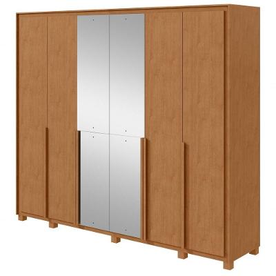 Guarda Roupa Casal Imperatore 6 Portas de Bater 6 Gavetas MDF com Espelhos Amendoa Clean Móveis