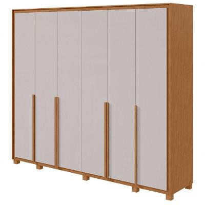 Guarda Roupa Casal Imperatore 6 Portas de Bater 6 Gavetas MDF Rei de Casa Amendoa Clean-off White