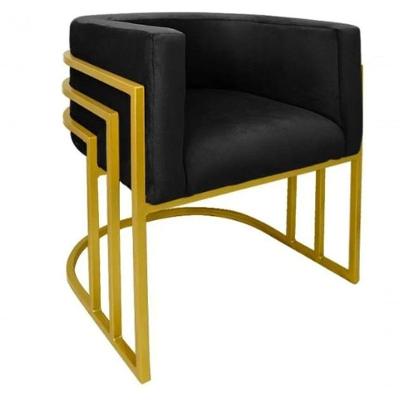Cadeira Poltrona Luxo Base De Metal Tripla Dourado Sala De Jantar Recepção Veludo Preto