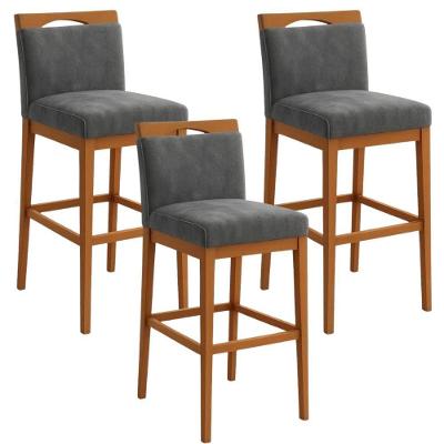 Kit 3 Banquetas Altas Gourmet Suede com Encosto Fixo Cinza Tatite Decor