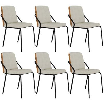 Kit 06 Cadeiras Loft C01 Aço Bouclê e Courino Preto Lyam Decor