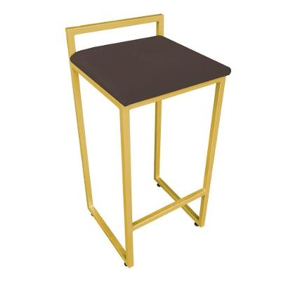 Banqueta Alta Lavinia Suede Marrom Base Dourado