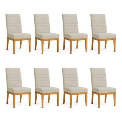 Kit 8 Cadeiras De Jantar Solana Suede Base De Madeira - Pallazio Cor Cappuccino