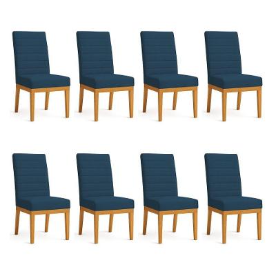 Kit 8 Cadeiras De Jantar Solana Suede Base De Madeira - Pallazio Cor Azul Marinho
