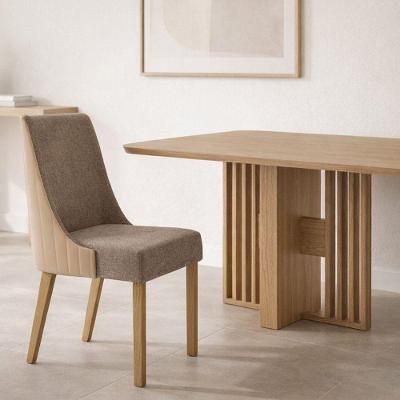 Kit 4 Cadeiras de Jantar Caroline H02 MDF Linho e PU Caramelo D'Rossi