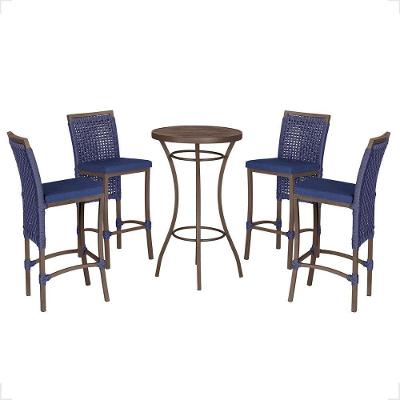 Mesa Bistro E 4 Banquetas Roma Marrom, Corda Náutica 10 Azul