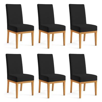 Kit 6 Cadeiras De Jantar Brisa Veludo Preto Base De Madeira - Pallazio