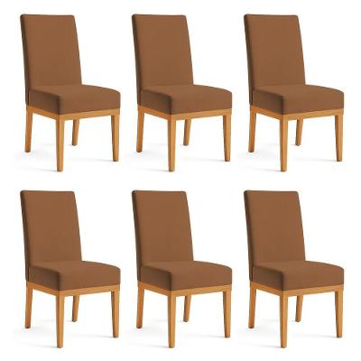 Kit 6 Cadeiras De Jantar Brisa Veludo Base De Madeira - Pallazio Cor Terracota