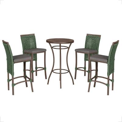Mesa Bistro E 4 Banquetas Roma Marrom Corda Náutica 11 Verde