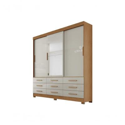Guarda Roupa Solteiro Capri 3 Portas de Correr 9 Gavetas MDP Cumaru-Fendi Móveis Novo Horizonte