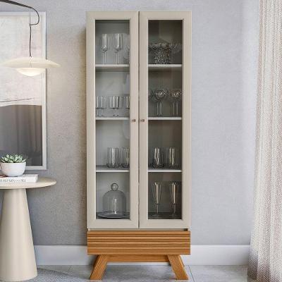 Cristaleira Sofia 2 Portas 3 Prateleiras MDF-MDP com Pés Retrô Off White