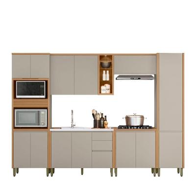 Cozinha Completa Arya 6 Módulos MDF 120CM Jequitibá e Gris Fosco