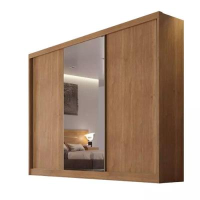 Guarda Roupa Casal Sollo 3 Portas de Correr 6 Gavetas MDF com Espelho Laqueado Cumaru Móveis Novo