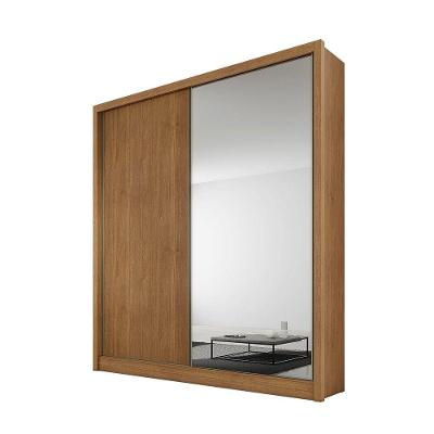 Guarda Roupa Casal Virtus Plus 2 Portas Correr 3 Gavetas MDF com Espelho Cumaru-Fendi Móveis Novo